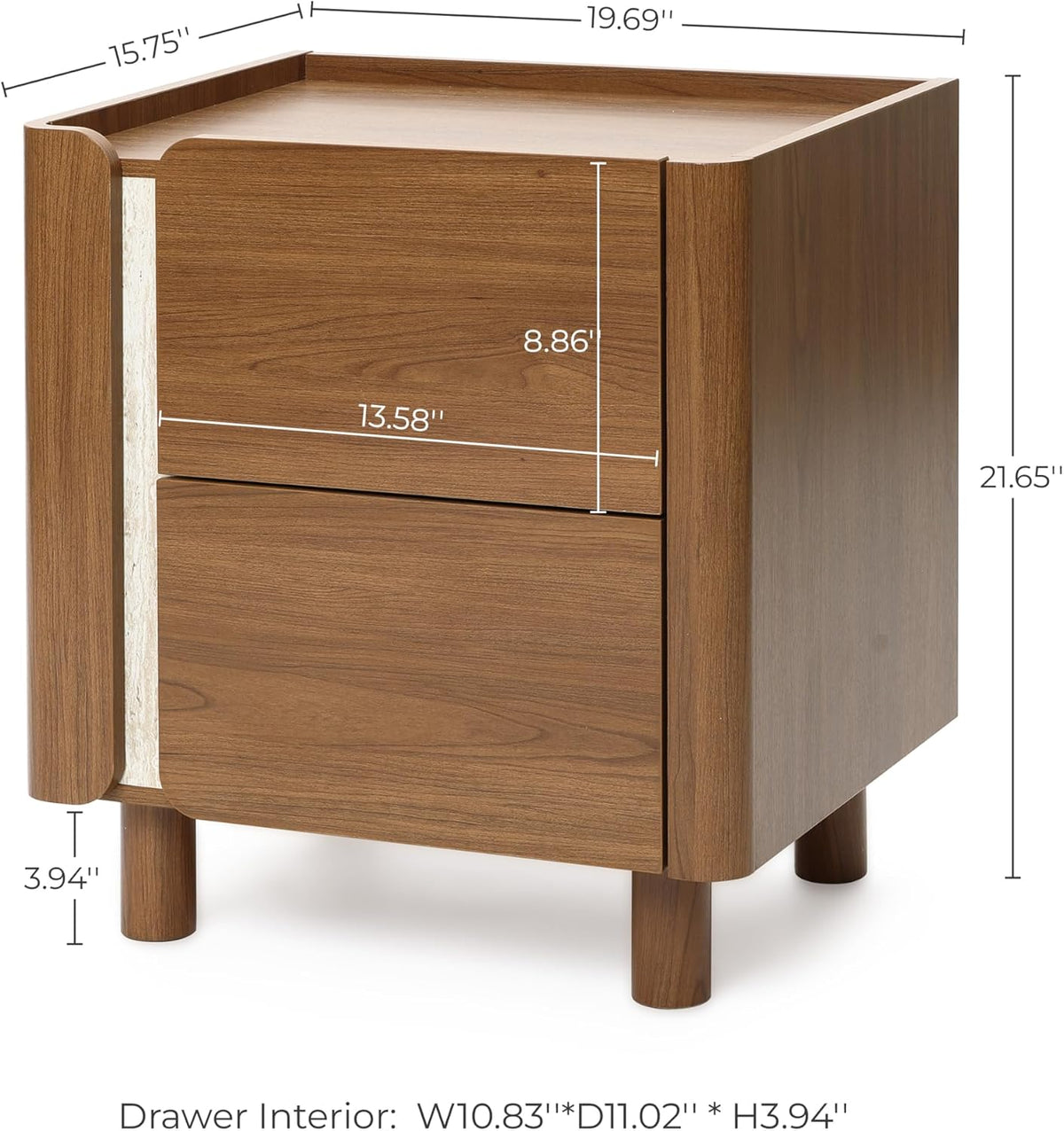 Mid-Century Walnut Two-Drawer Nightstand