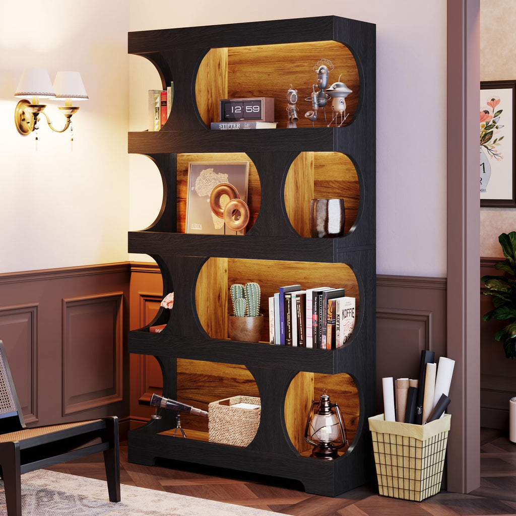 71-Inch S-Shaped 4-Tier Bookcase – Set of 2