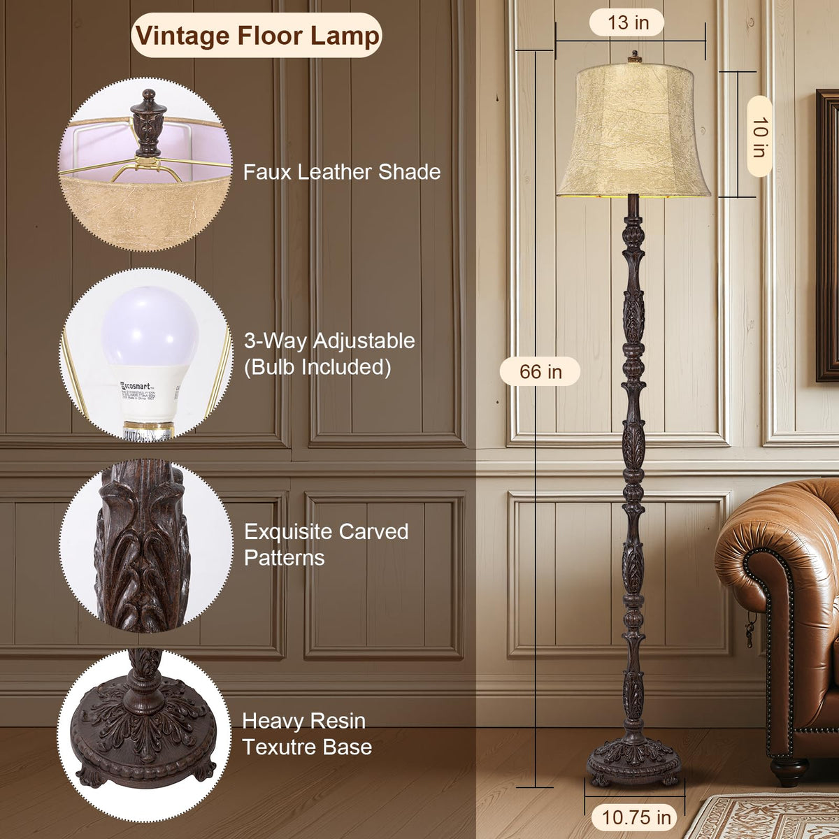 Scenekoy Vintage 68” Tall Resin Floor Lamp with Straw Rope Woven Shade