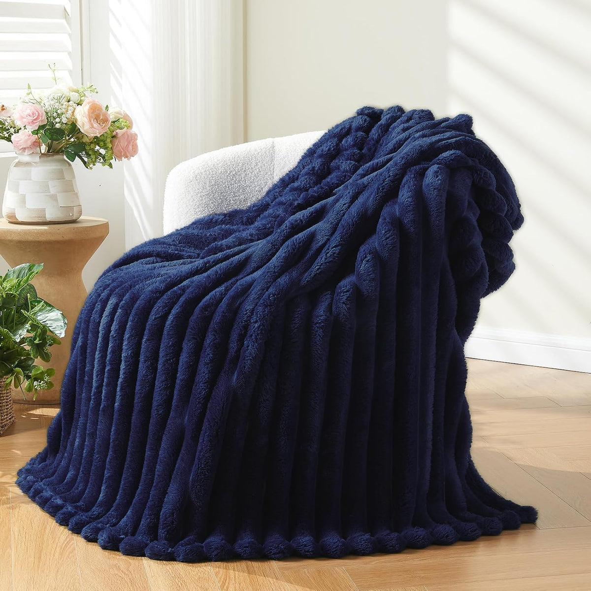 Ribbed Fleece Throw Blanket