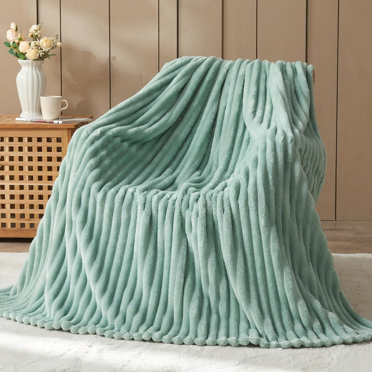 Ribbed Fleece Throw Blanket