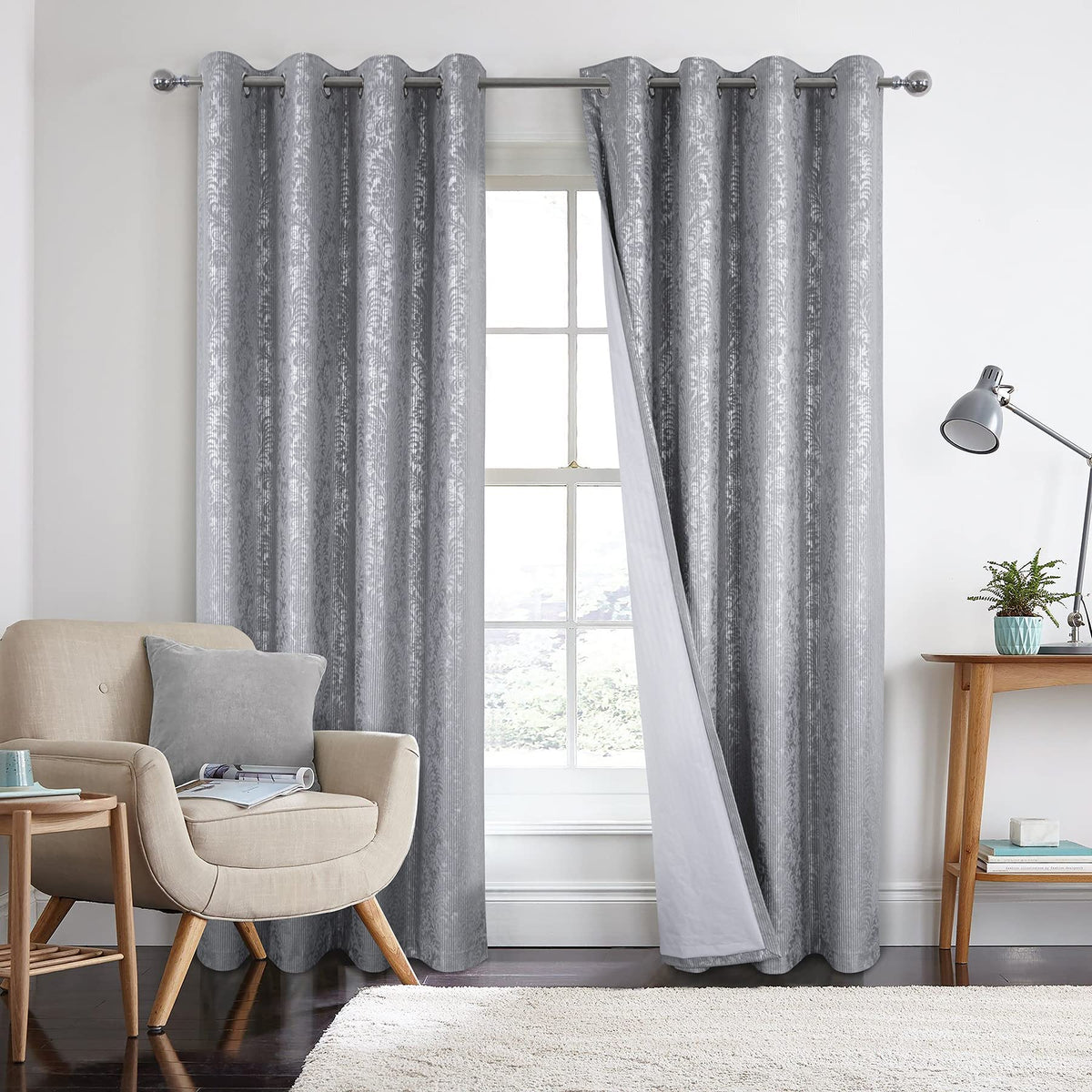 Damask Foil-Print Velvet Blackout Curtains