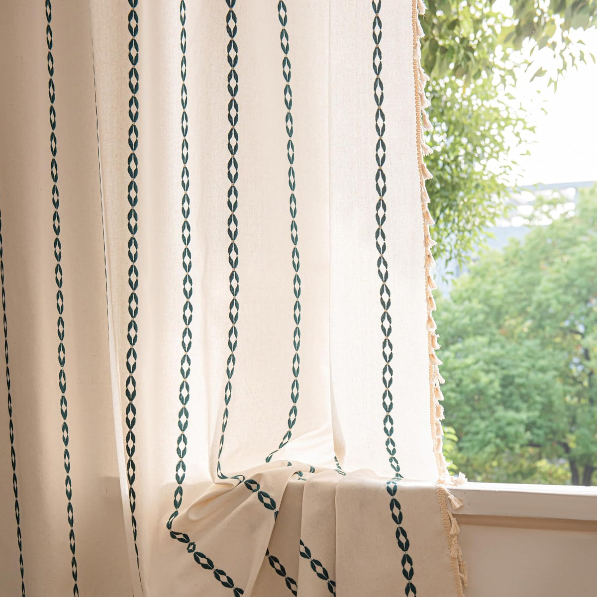 Boho Tassel Rod-Pocket Curtain Panel