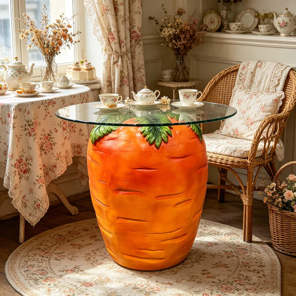 13.4" Cute Pig Side Table w/ Watermelon Top, Resin Plant Stand, Pink+Red