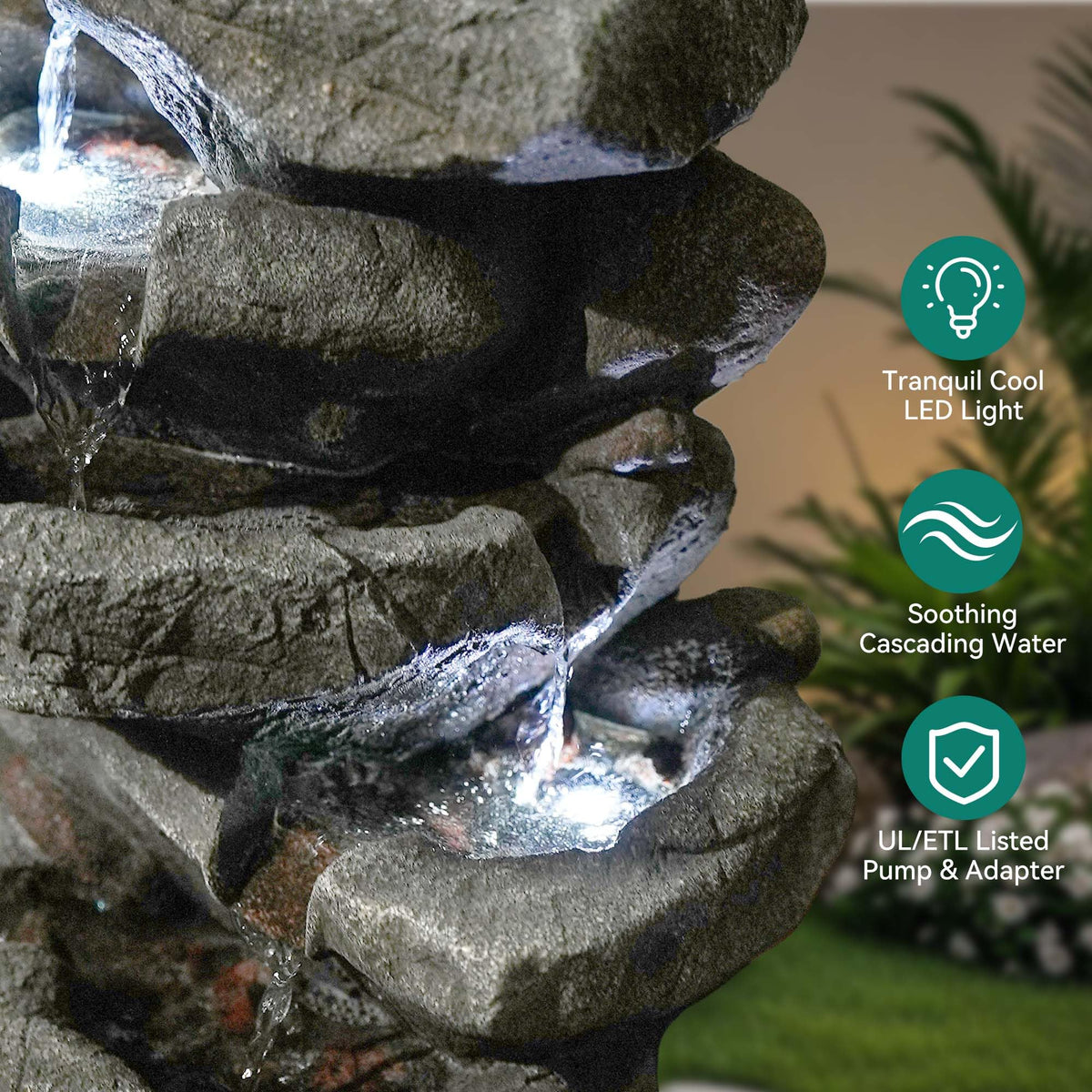 23" H Tiki Statue Outdoor Water Fountain with LED Lights