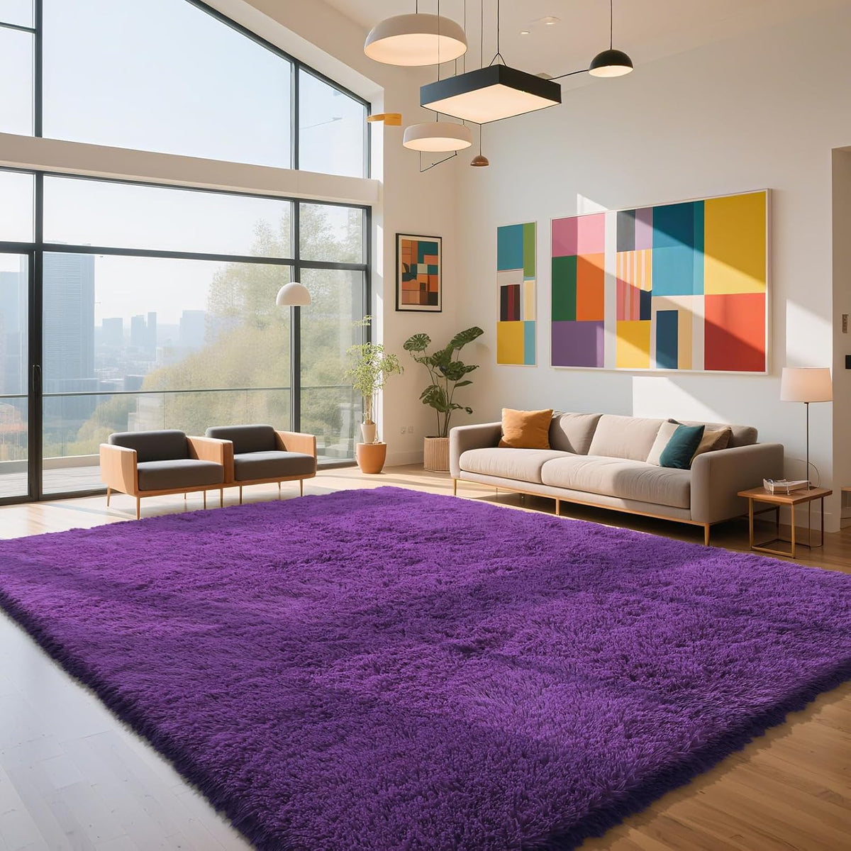 Mottled Beige 9x12 Area Rugs for Living Room, Fluffy Shag Rug Large Carpet