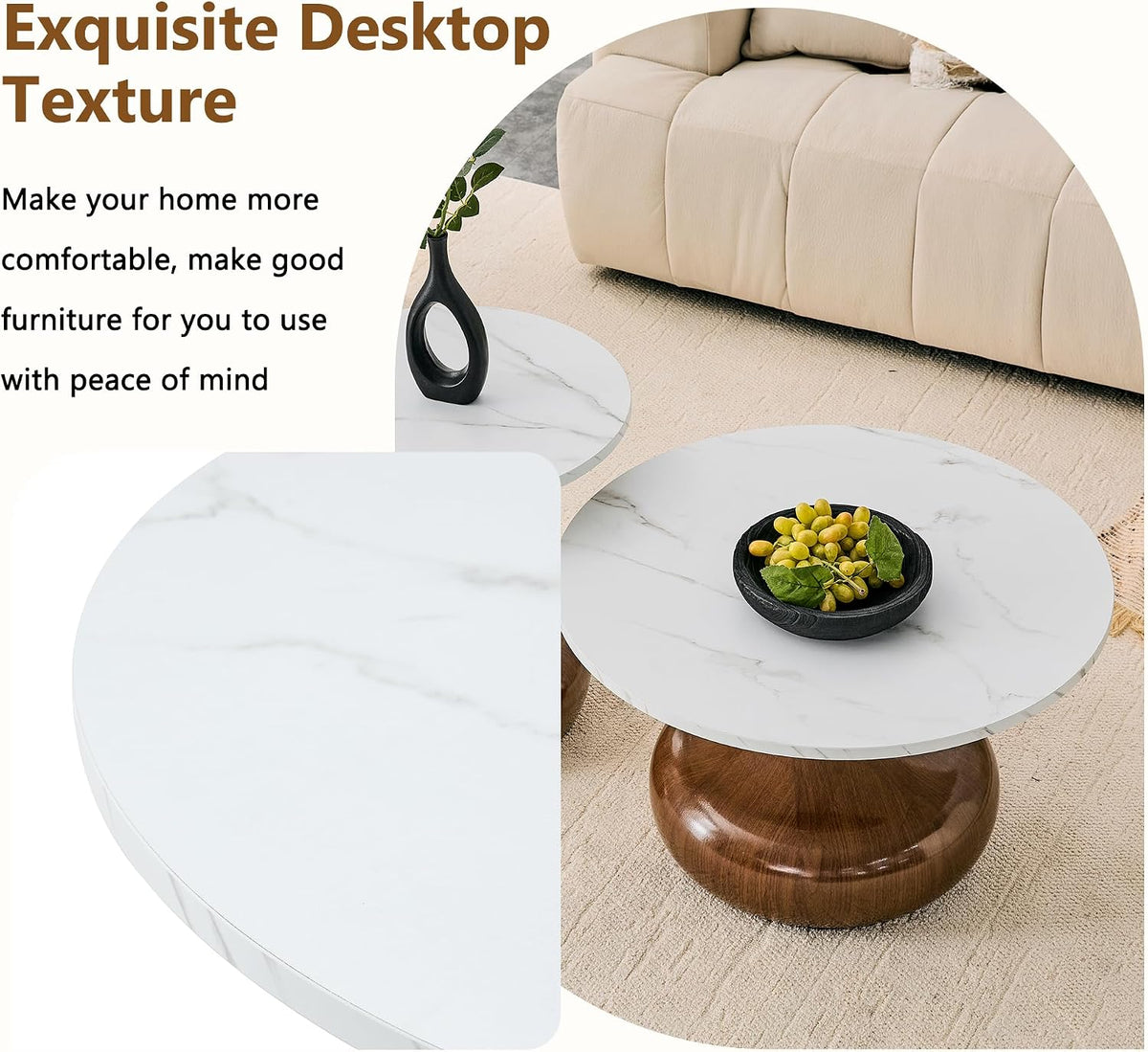 Faux-Marble Nesting Coffee Table Set