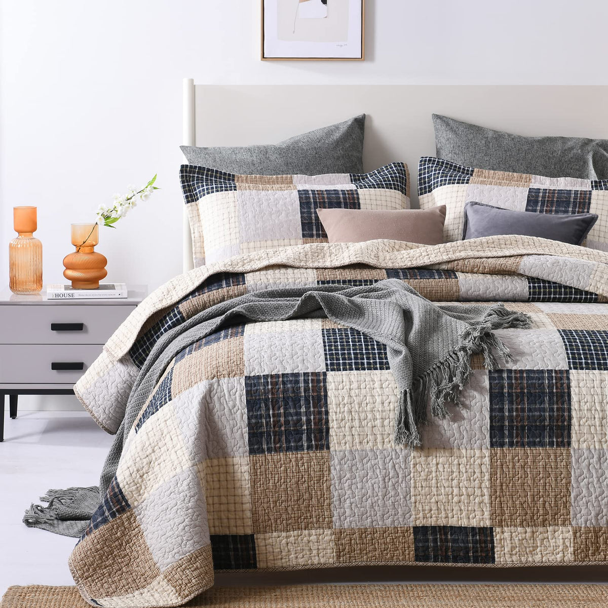 PANGUSHAN 100% Cotton Quilt Set Queen Size