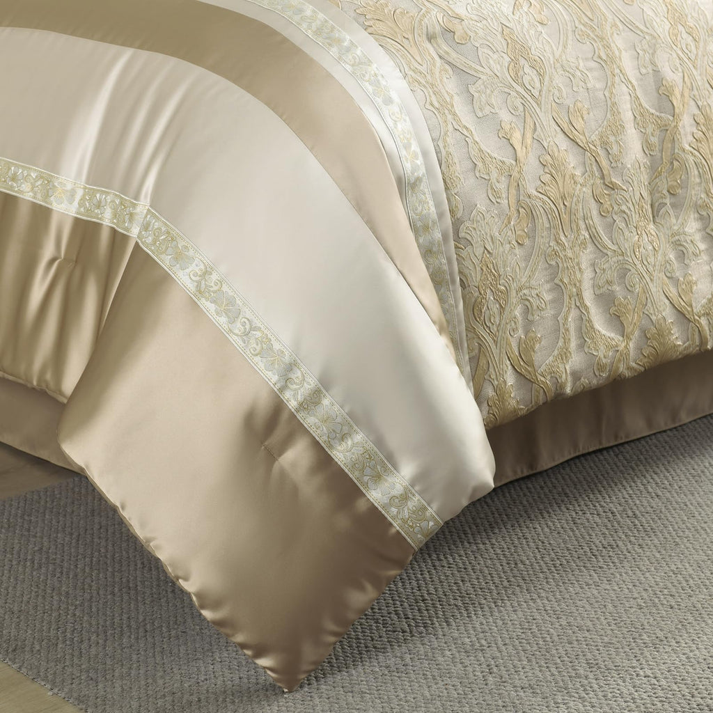 CozyDH Black Gold Jacquard Comforter Set California King, 7PCS Bed in a Bag