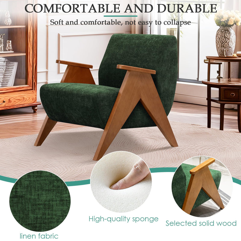 2 Pcs Home Accent Chair Mid Century Modern Accent Chair with Wood Frame