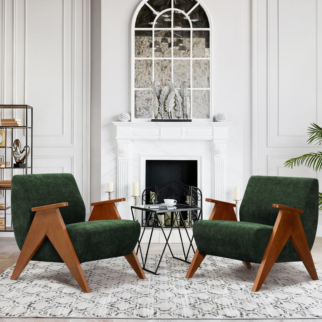 2 Pcs Home Accent Chair Mid Century Modern Accent Chair with Wood Frame