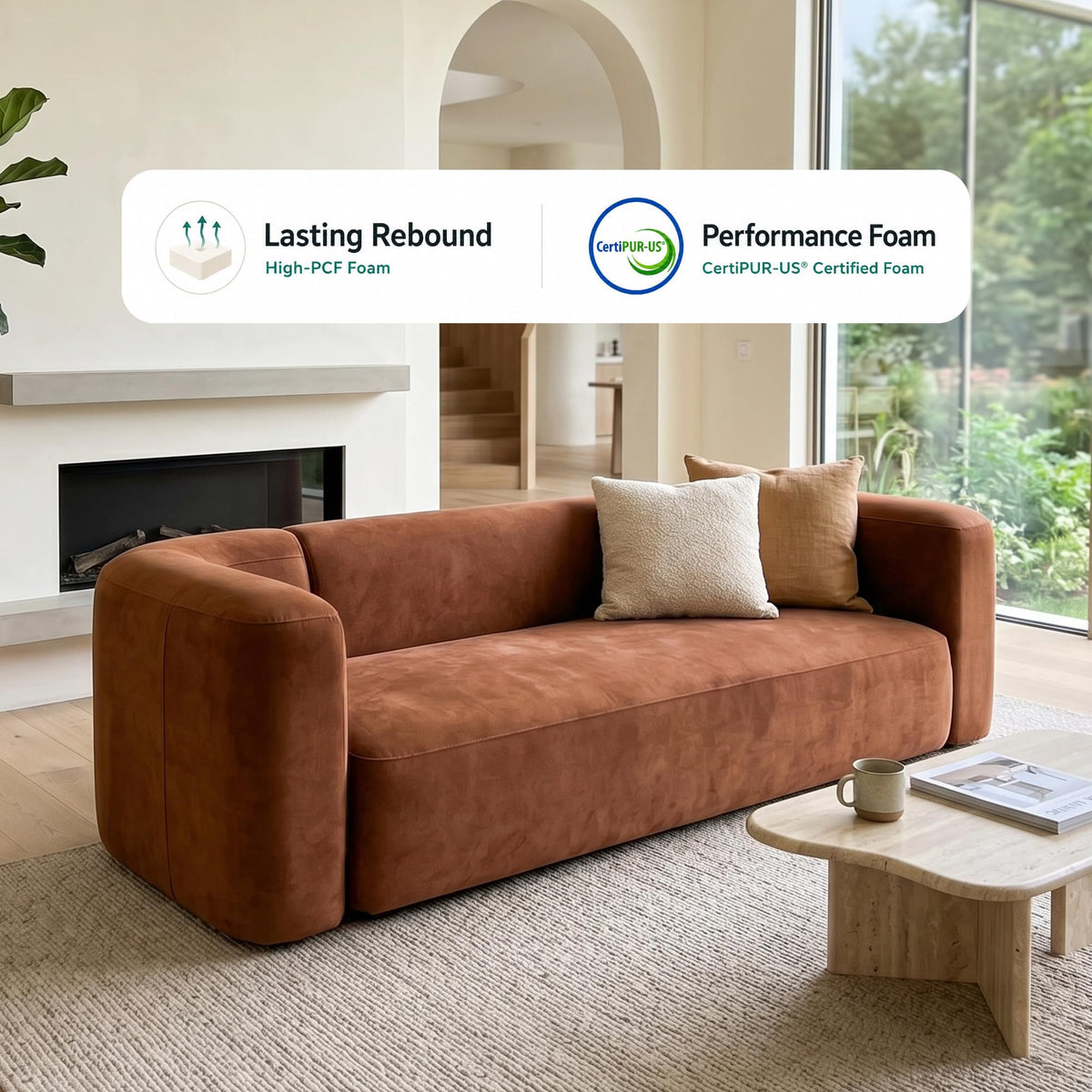 Acanva Mellow Modern Tight Curved Back Velvet Sofa, 4 Seater Modular