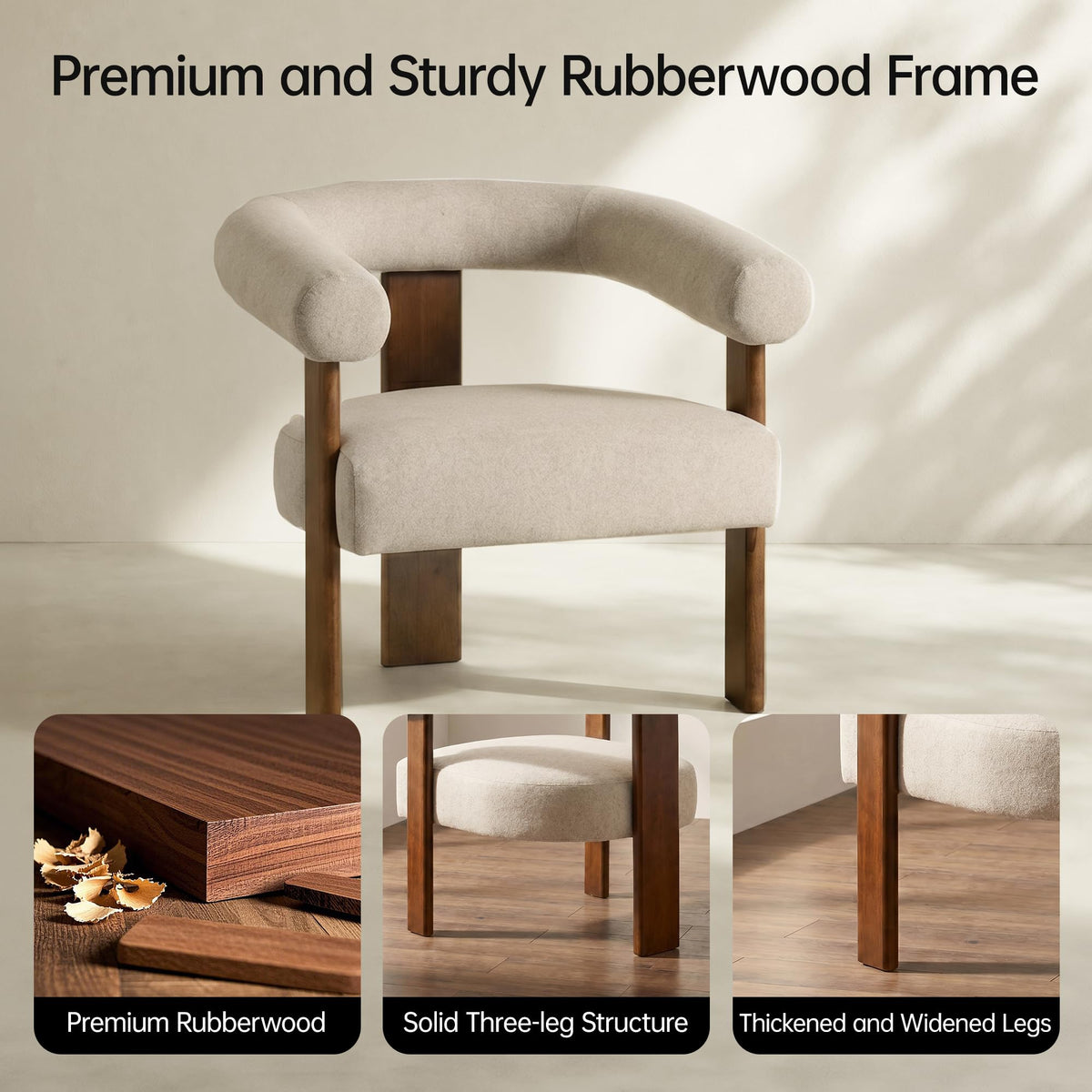 VKNOW Barrel Accent Chairs Set of 2 with Armrests and Rubberwood Legs