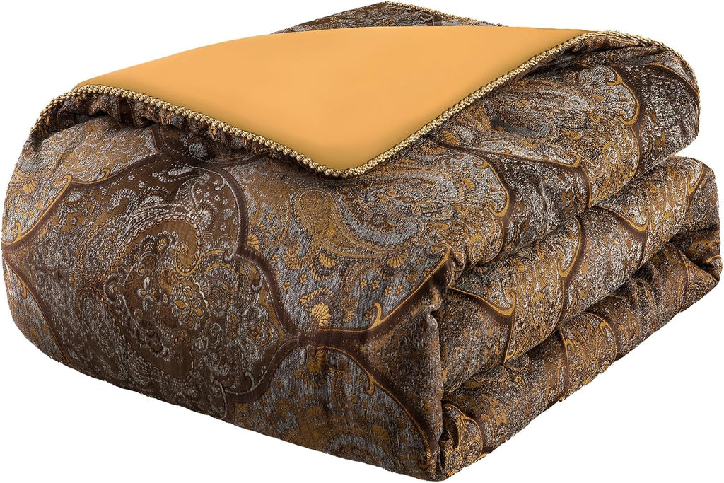 Loom and Mill Luxury Jacquard Comforter Set 9-Piece, Bronze Gold, Queen