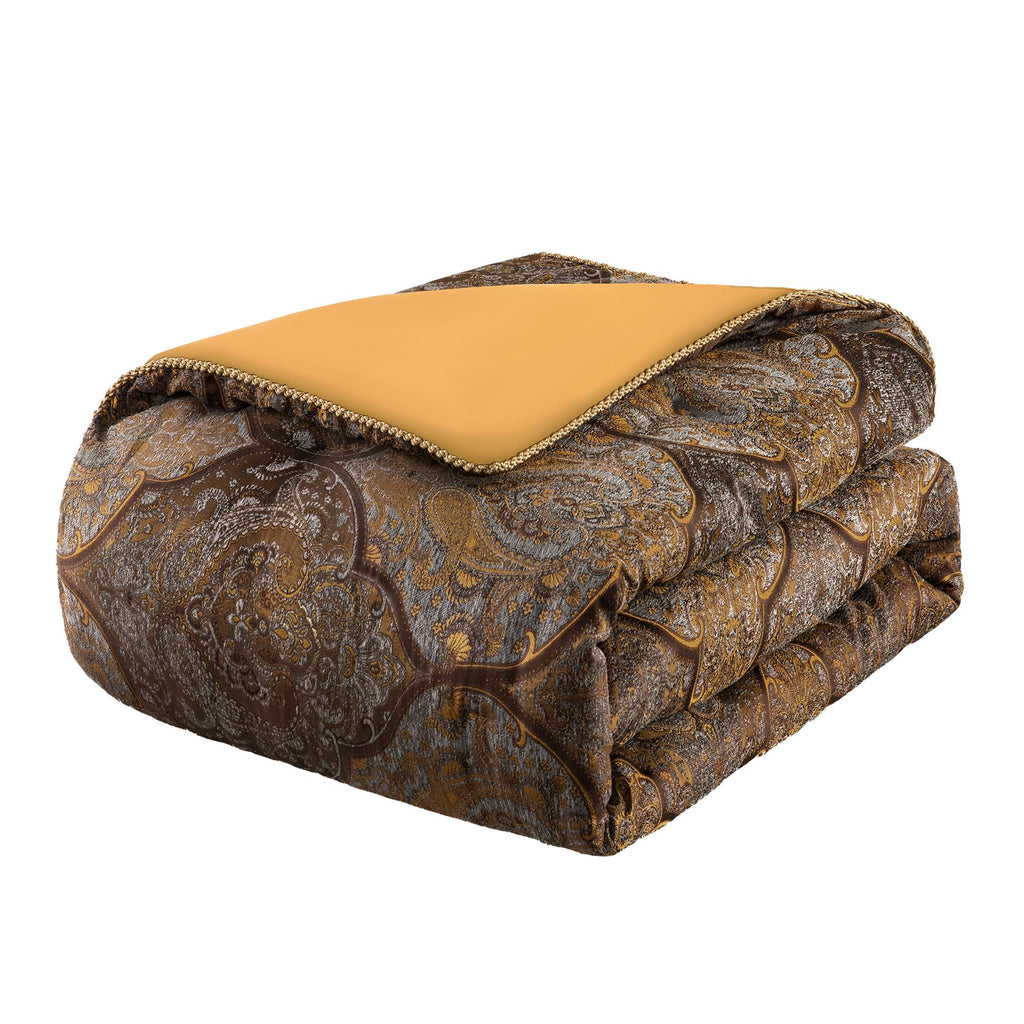 Loom and Mill Luxury Jacquard Comforter Set 9-Piece, Bronze Gold, Queen
