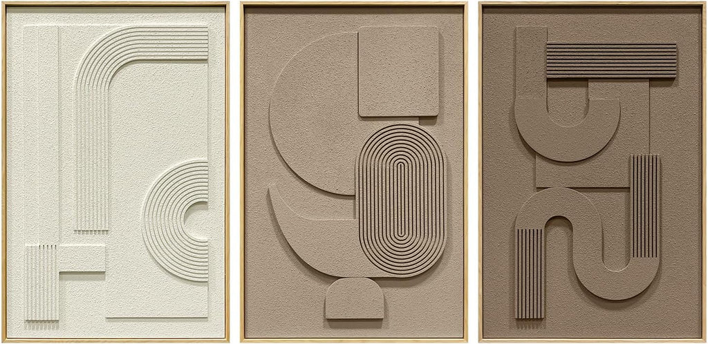Abstract Geometric Relief Wall Art – Framed Triptych