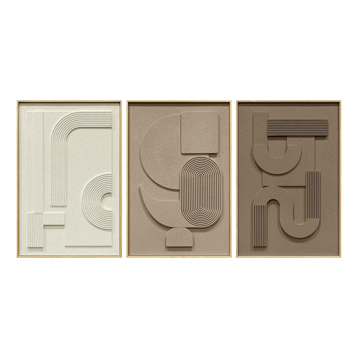Abstract Geometric Relief Wall Art – Framed Triptych