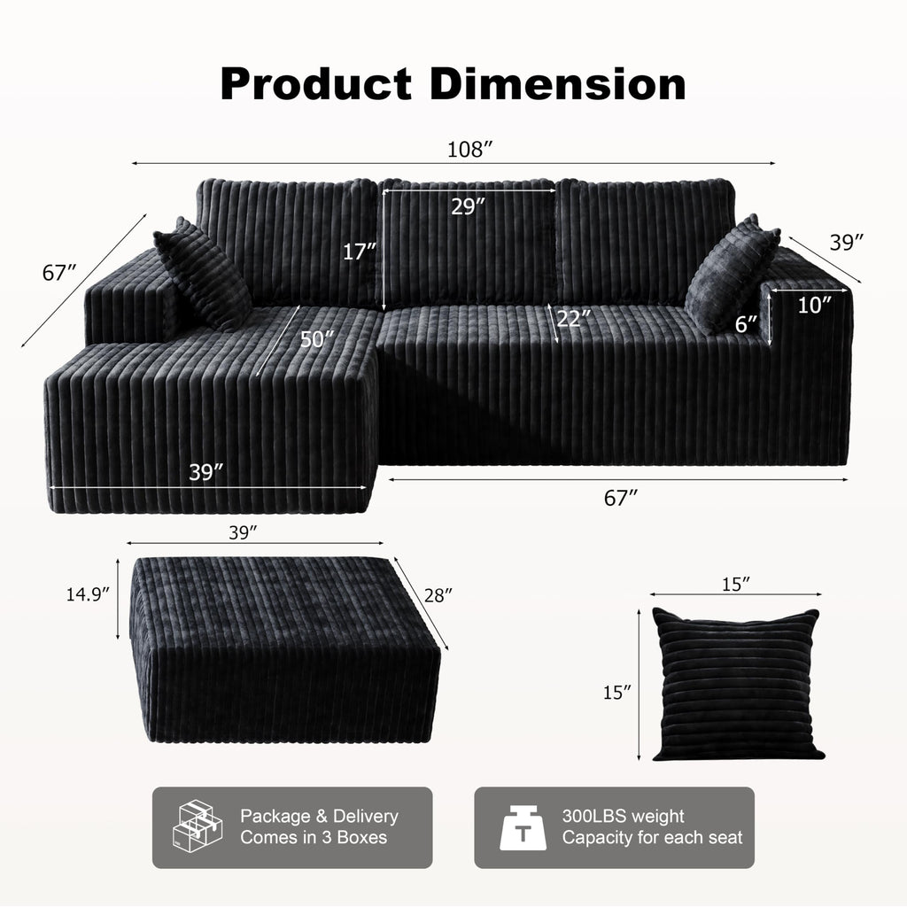 Modular L-Shaped Memory Foam Sectional Sofa