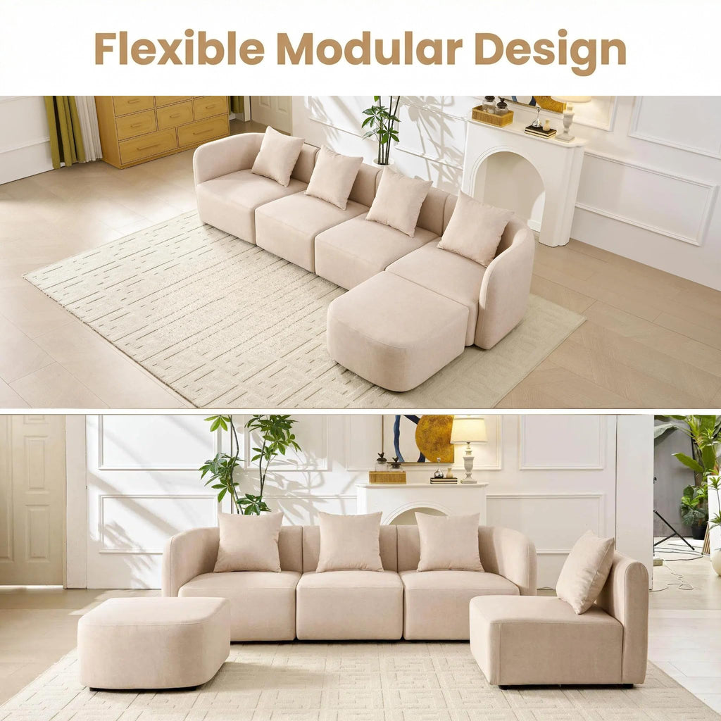 102.36" Curved Sectional Sofa, Gray Velvet 4-Seat Couch