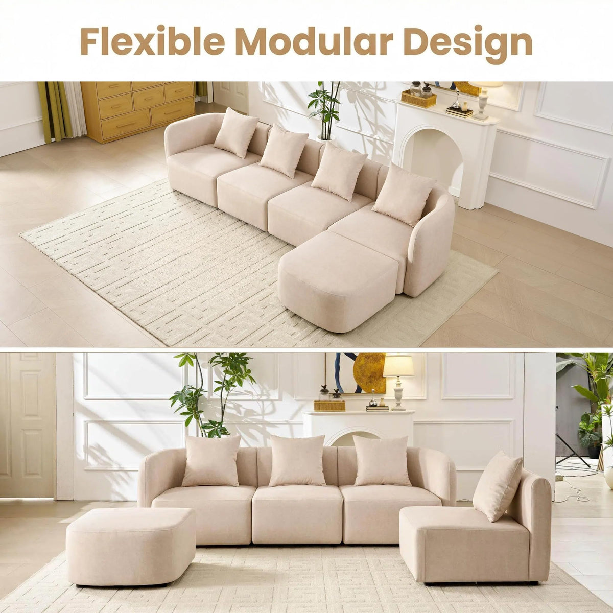 102.36" Curved Sectional Sofa, Gray Velvet 4-Seat Couch