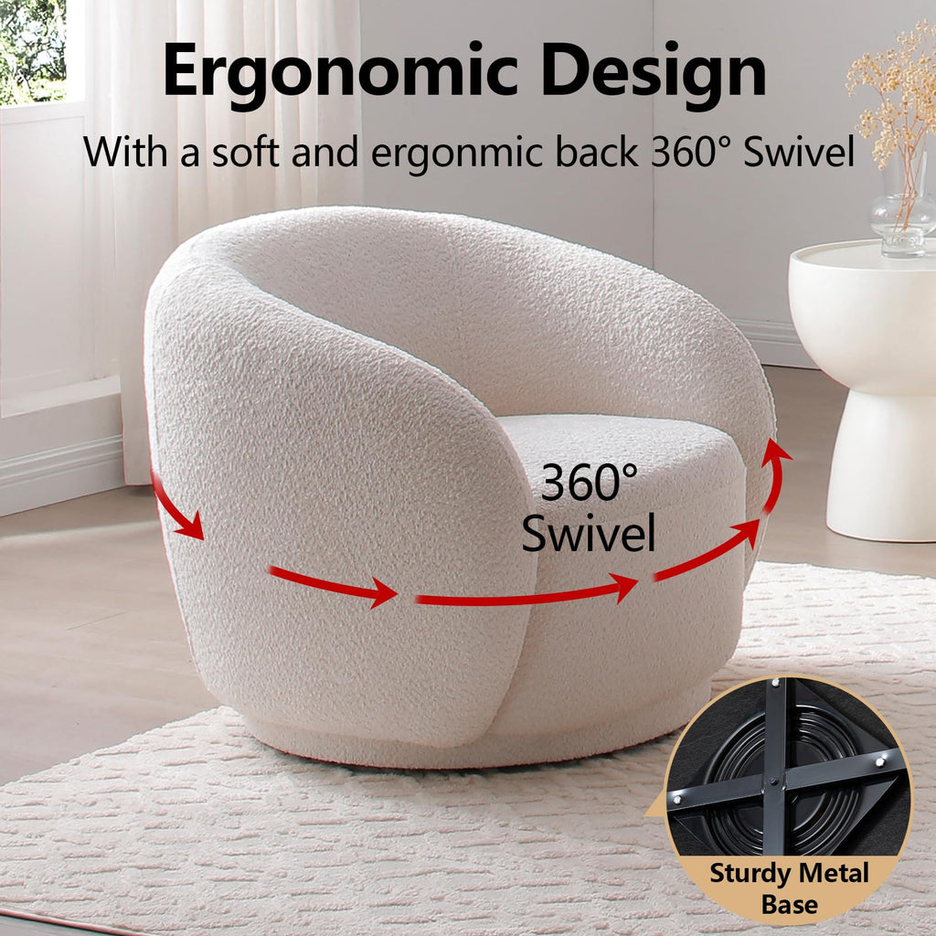 Oversized Boucle Accent Chair, Cream White Sherpa Wingback Chair