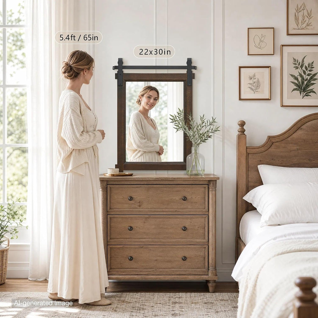 Rustic Barn-Door Bathroom Vanity Mirror