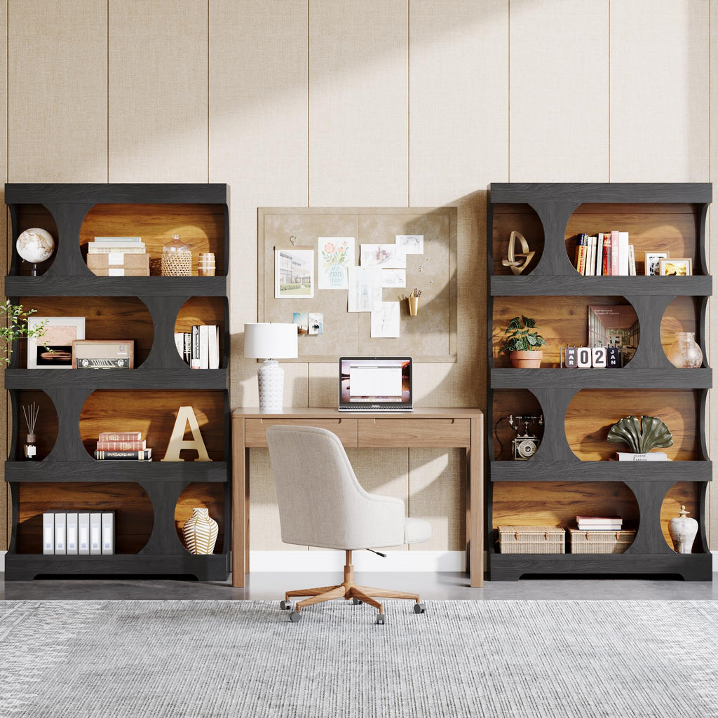 71-Inch S-Shaped 4-Tier Bookcase – Set of 2