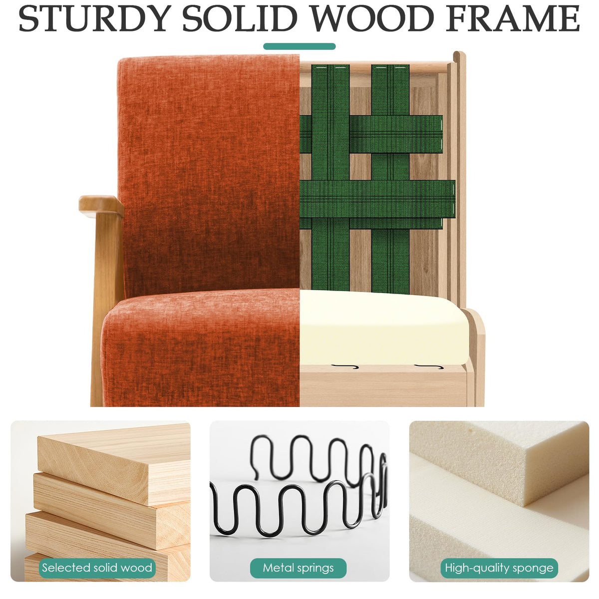 2 Pcs Home Accent Chair Mid Century Modern Accent Chair with Wood Frame
