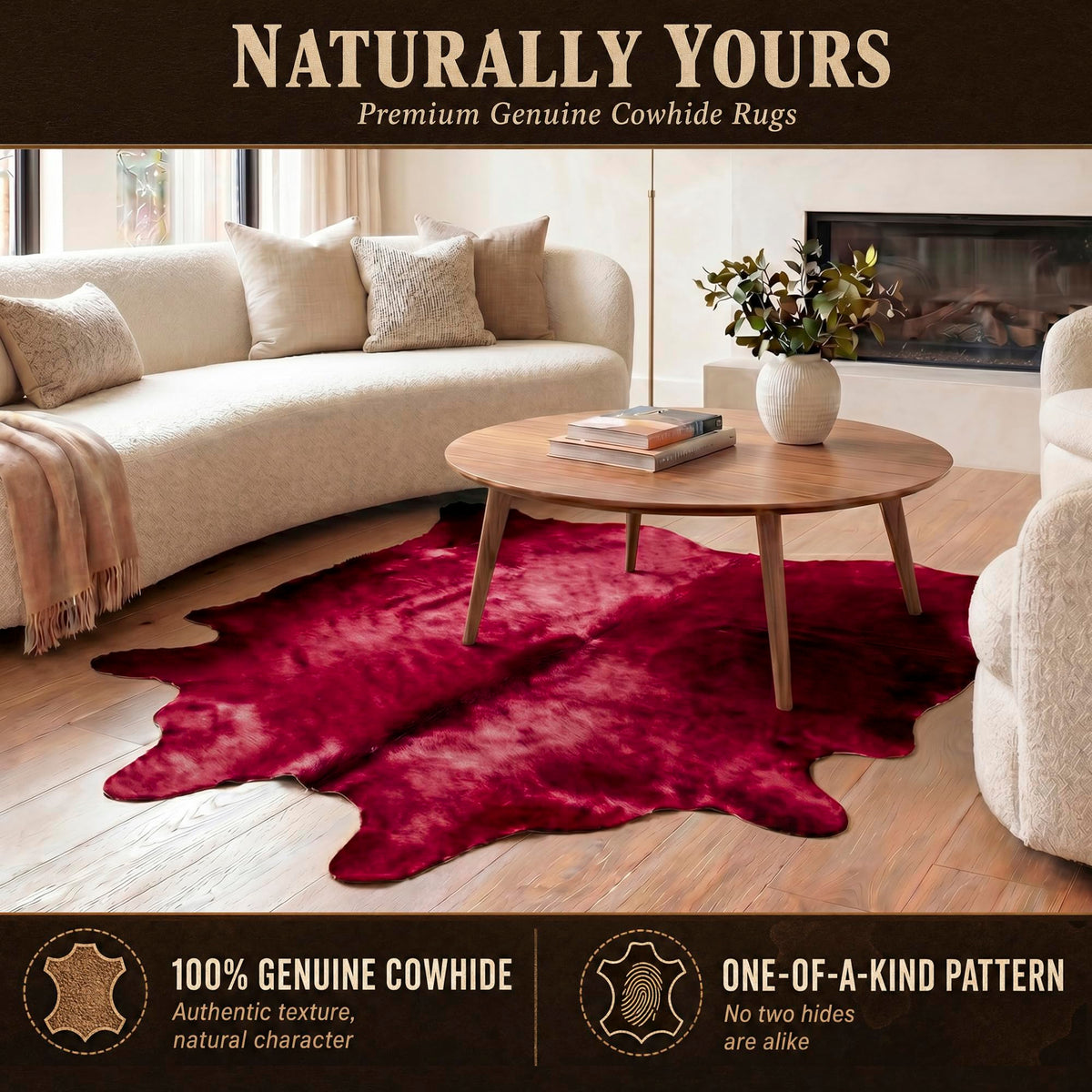 Natural Geneva Cowhide Area Rug, Off-White, 6 ft x 7 ft