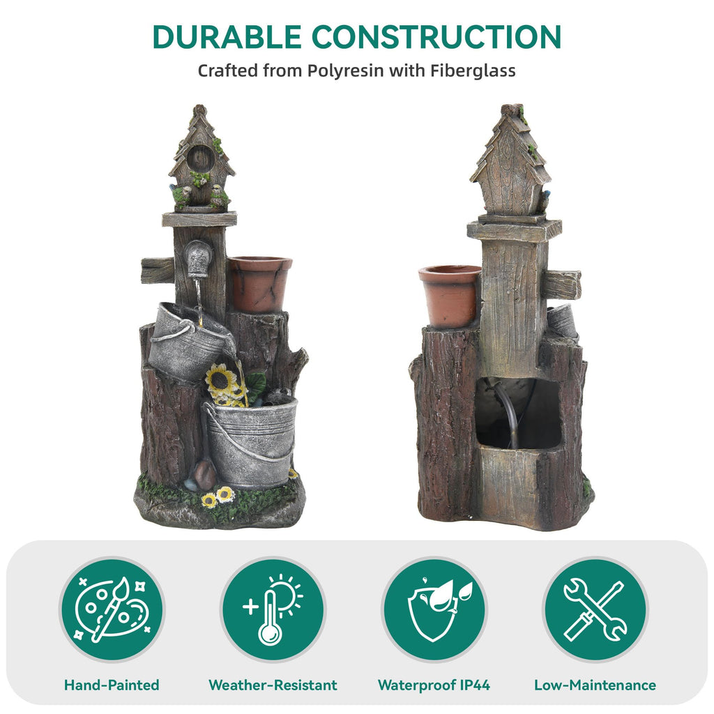 23" H Tiki Statue Outdoor Water Fountain with LED Lights