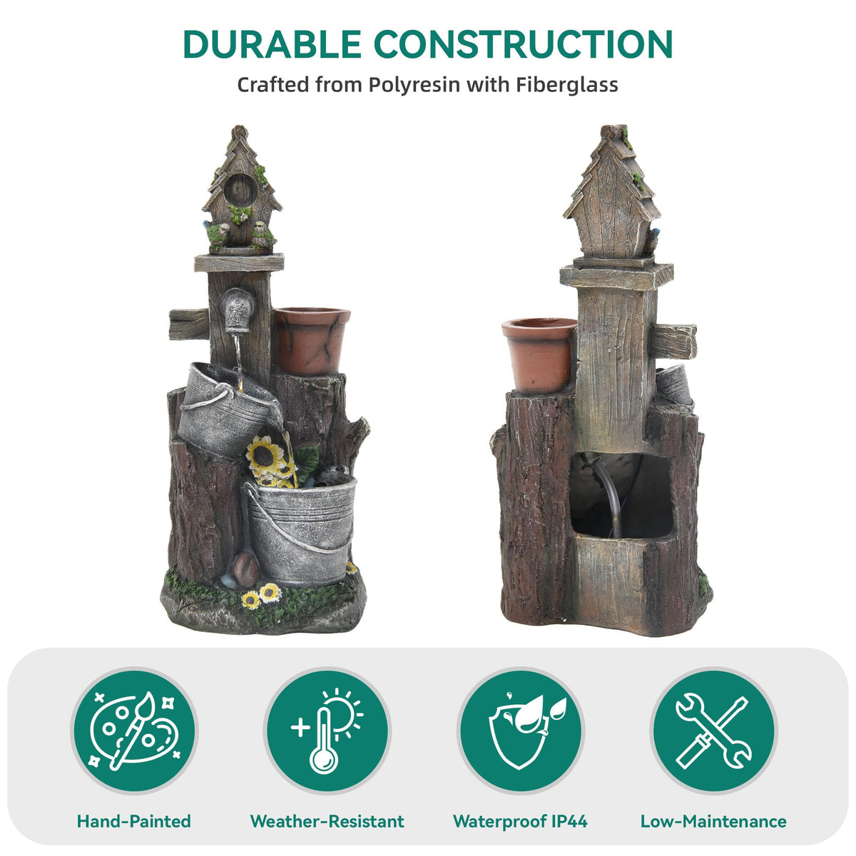 23" H Tiki Statue Outdoor Water Fountain with LED Lights
