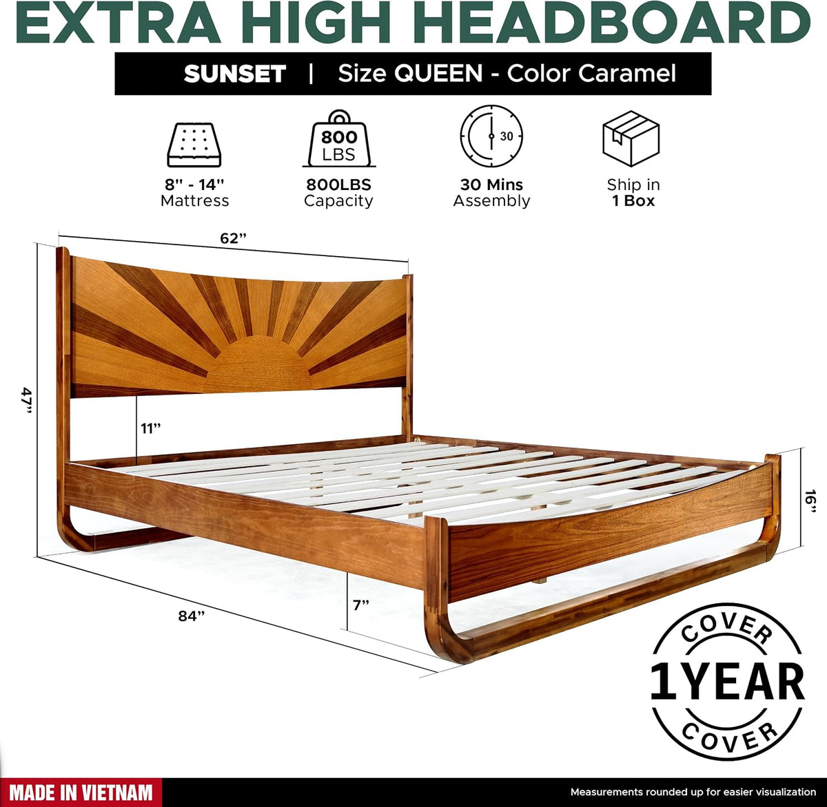 Sunset Solid Acacia Wood Queen Platform Bed