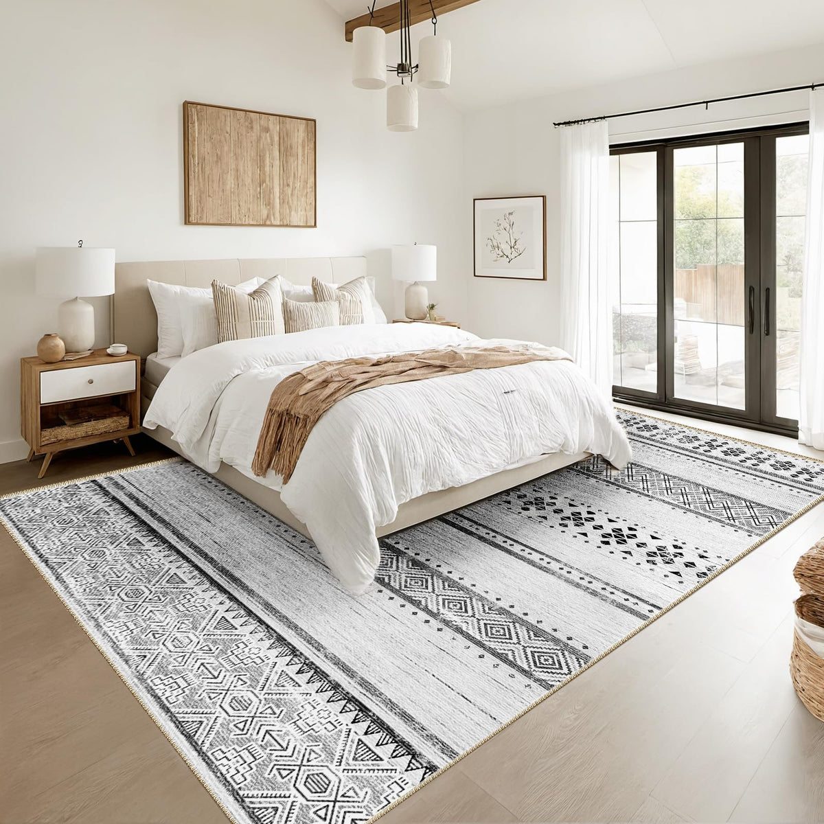 8x10 Washable Area Rugs for Living Room Boho Bedroom Rug Colorful/Black