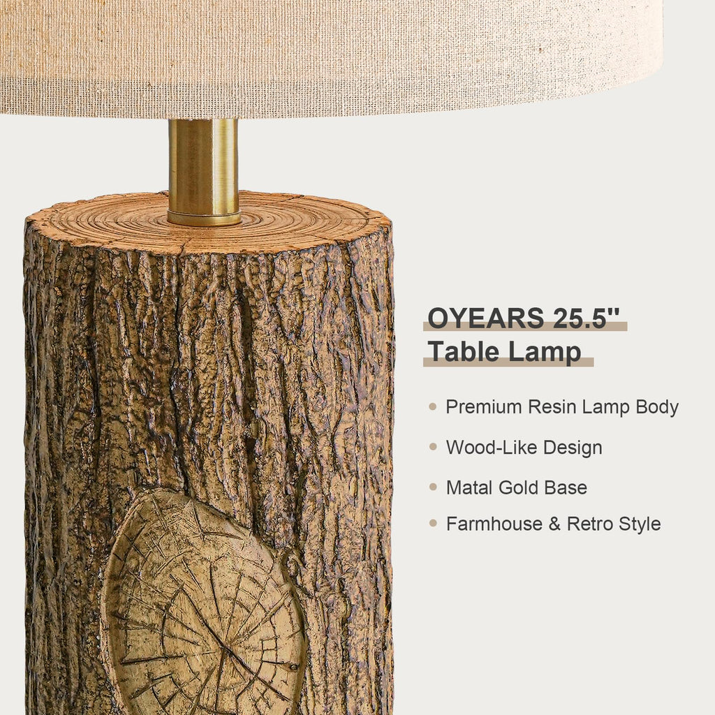 Rustic Tree-Trunk Table Lamp with Oatmeal Shade