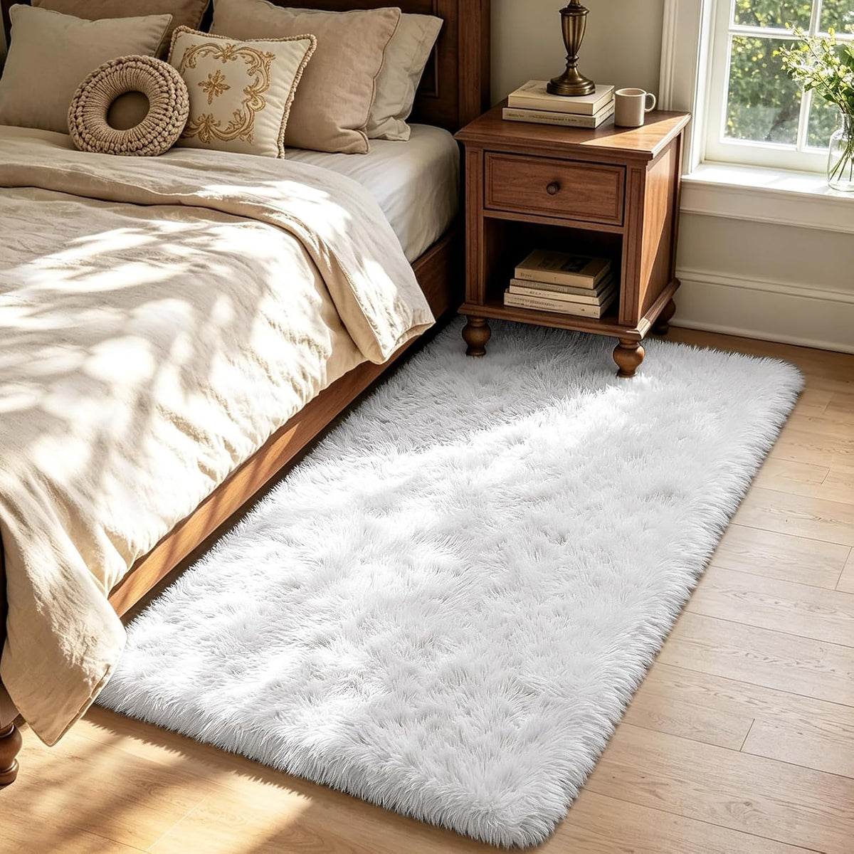 Mottled Beige 9x12 Area Rugs for Living Room, Fluffy Shag Rug Large Carpet