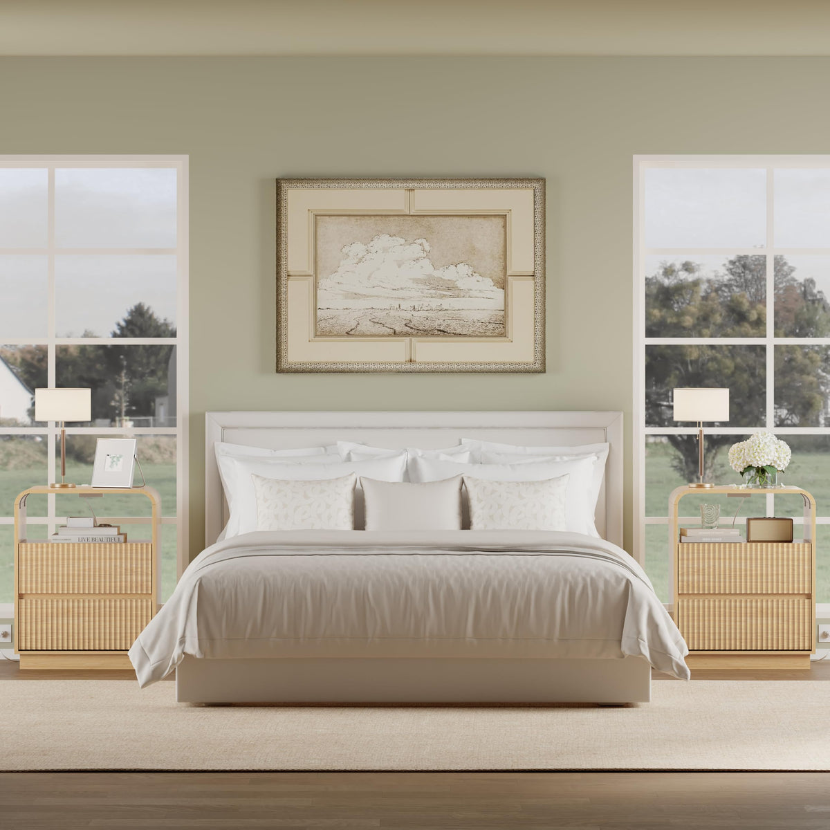 Fluted Nightstands with Charging Station, Set of 2