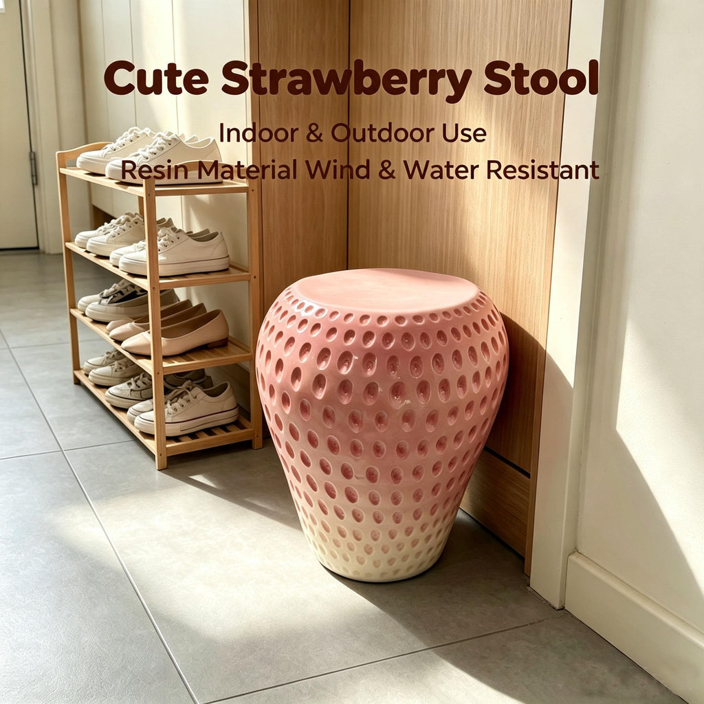 13.4" Cute Pig Side Table w/ Watermelon Top, Resin Plant Stand, Pink+Red