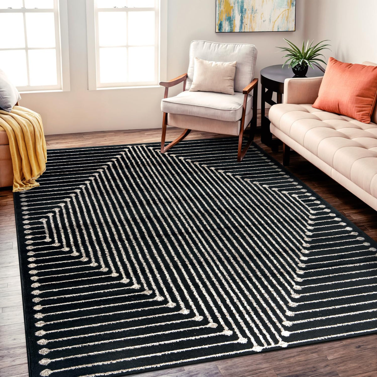 Rugshop Contemporary Bohemian Stripe Area Rug 7'10" x 10' Black