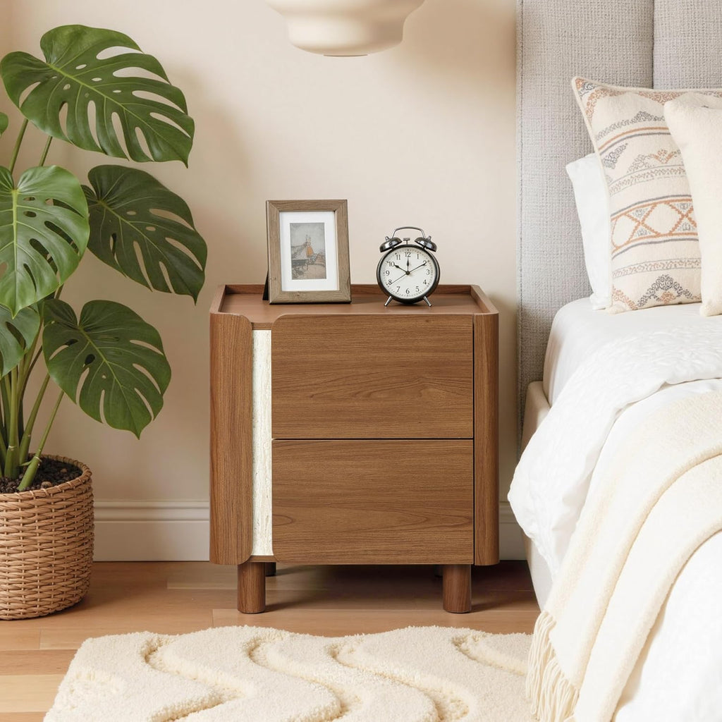 Mid-Century Walnut Two-Drawer Nightstand