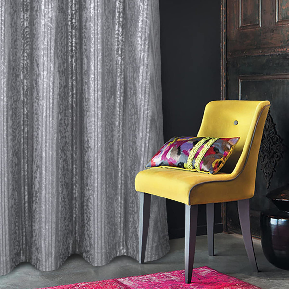 Damask Foil-Print Velvet Blackout Curtains