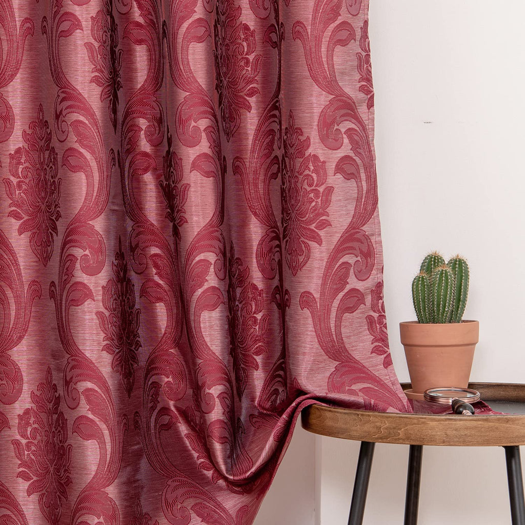 Brown Damask Grommet Curtains, Set of Two
