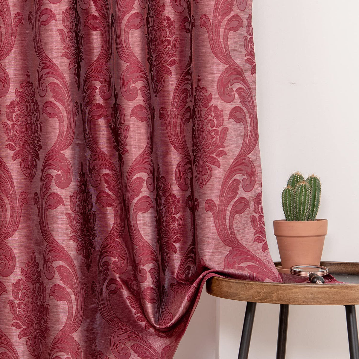 Brown Damask Grommet Curtains, Set of Two