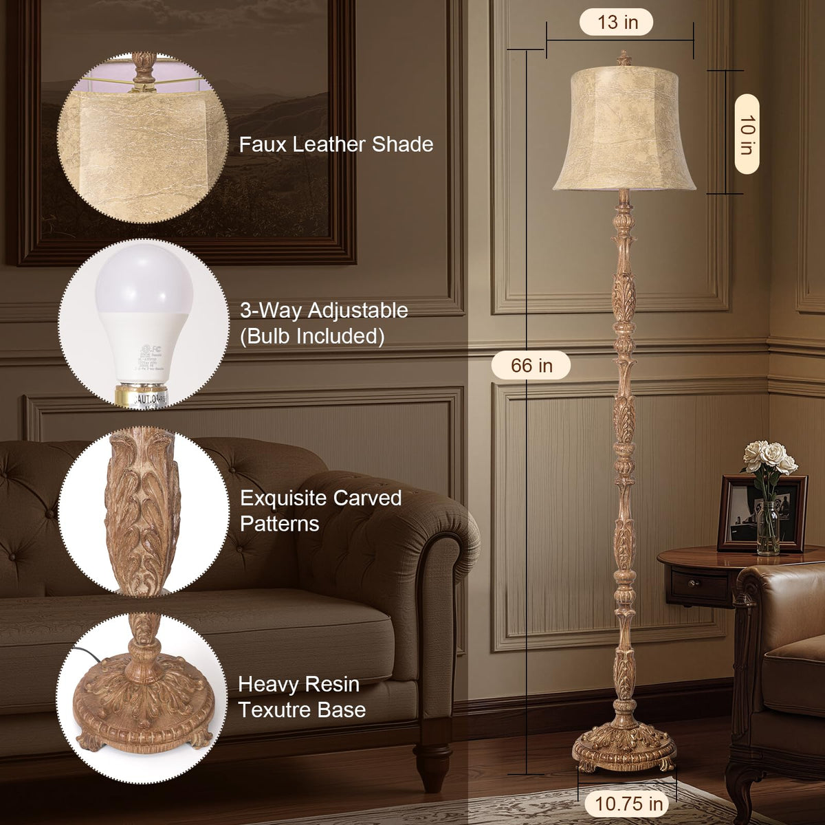 Scenekoy Vintage 68” Tall Resin Floor Lamp with Straw Rope Woven Shade