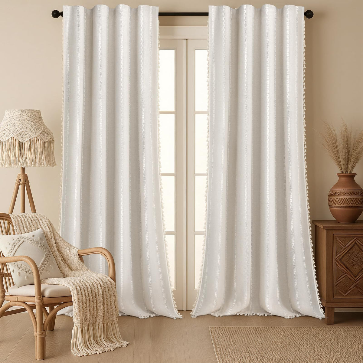 Boho Tassel Blackout Curtain Set