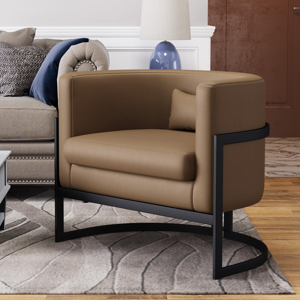 Velvet Accent Chair Ivory Modern Barrel Chair with Gold Legs
