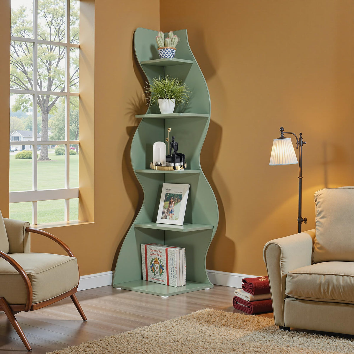 Bookcase Freestanding 71.3" Modern Book Case Display Shelf Tall Bookshelf with S-Shaped Pattern for Bedroom, Home Office, and Living Room, Black