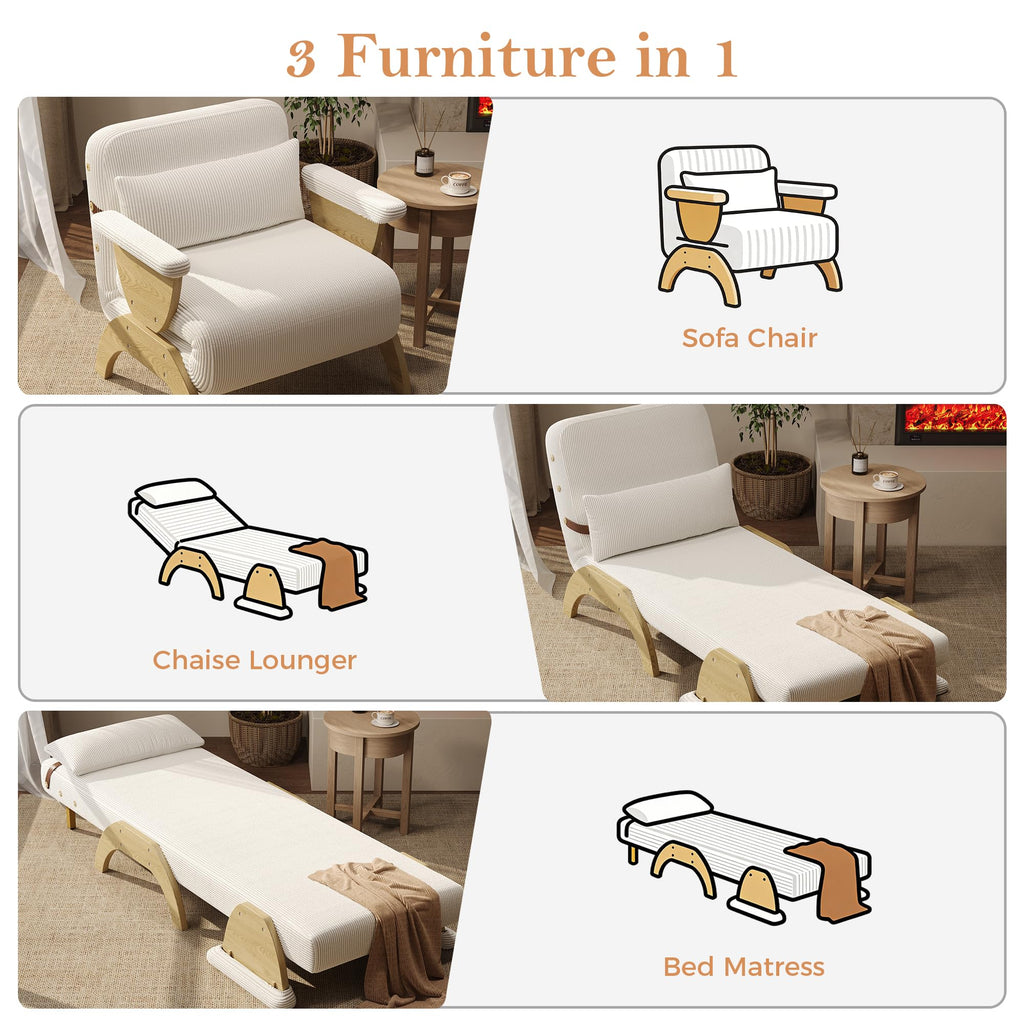 JASIWAY 47" 3-in-1 Convertible Sofa Sleeper Chair Bed for Adults, Futon