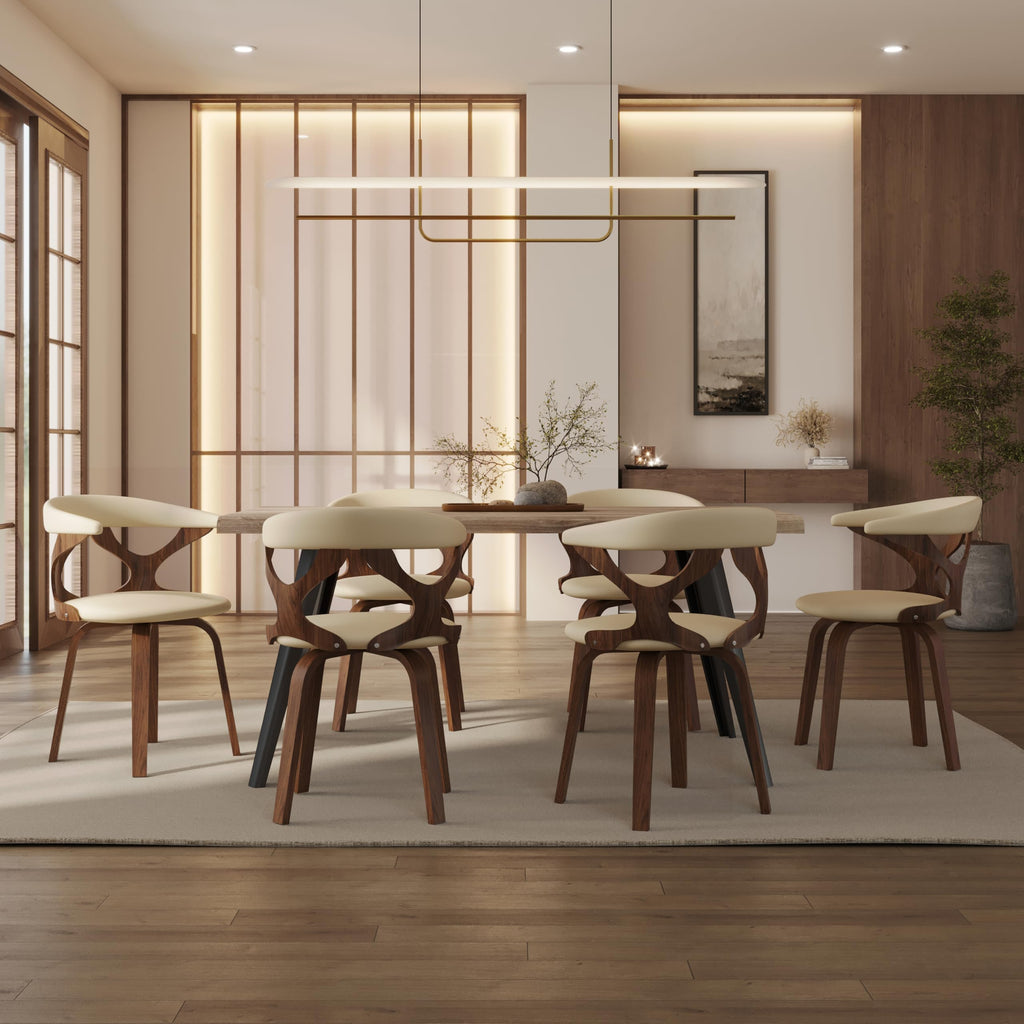 LeisureMod Klyne Leather Dining Chair with Poplar Wood Frame – Mid-Century Wooden