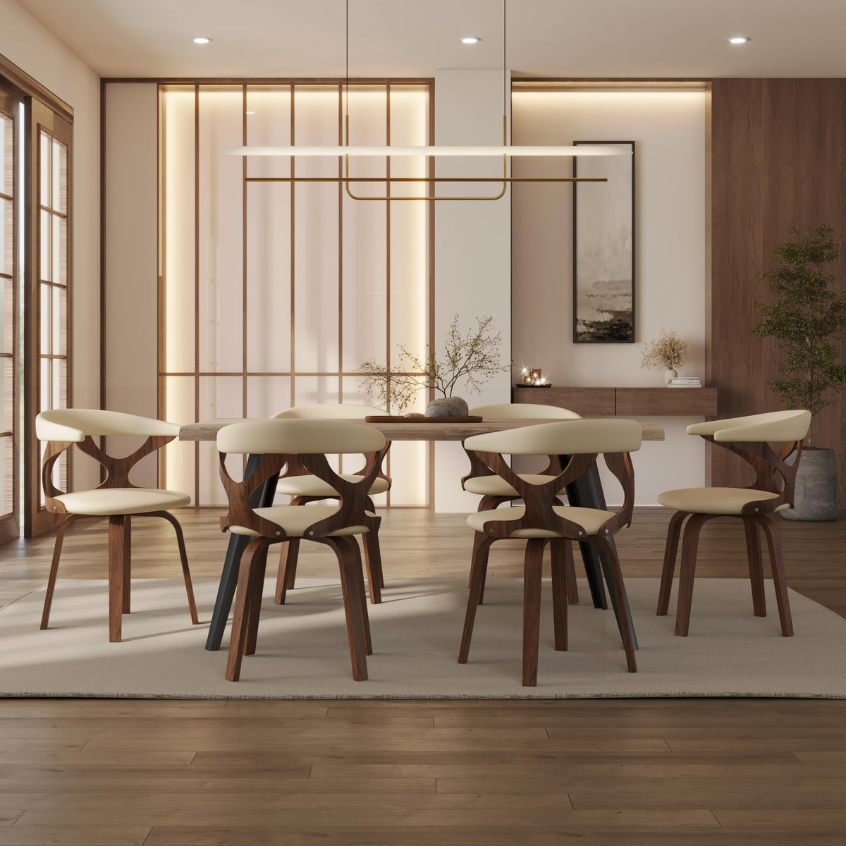 LeisureMod Klyne Leather Dining Chair with Poplar Wood Frame – Mid-Century Wooden