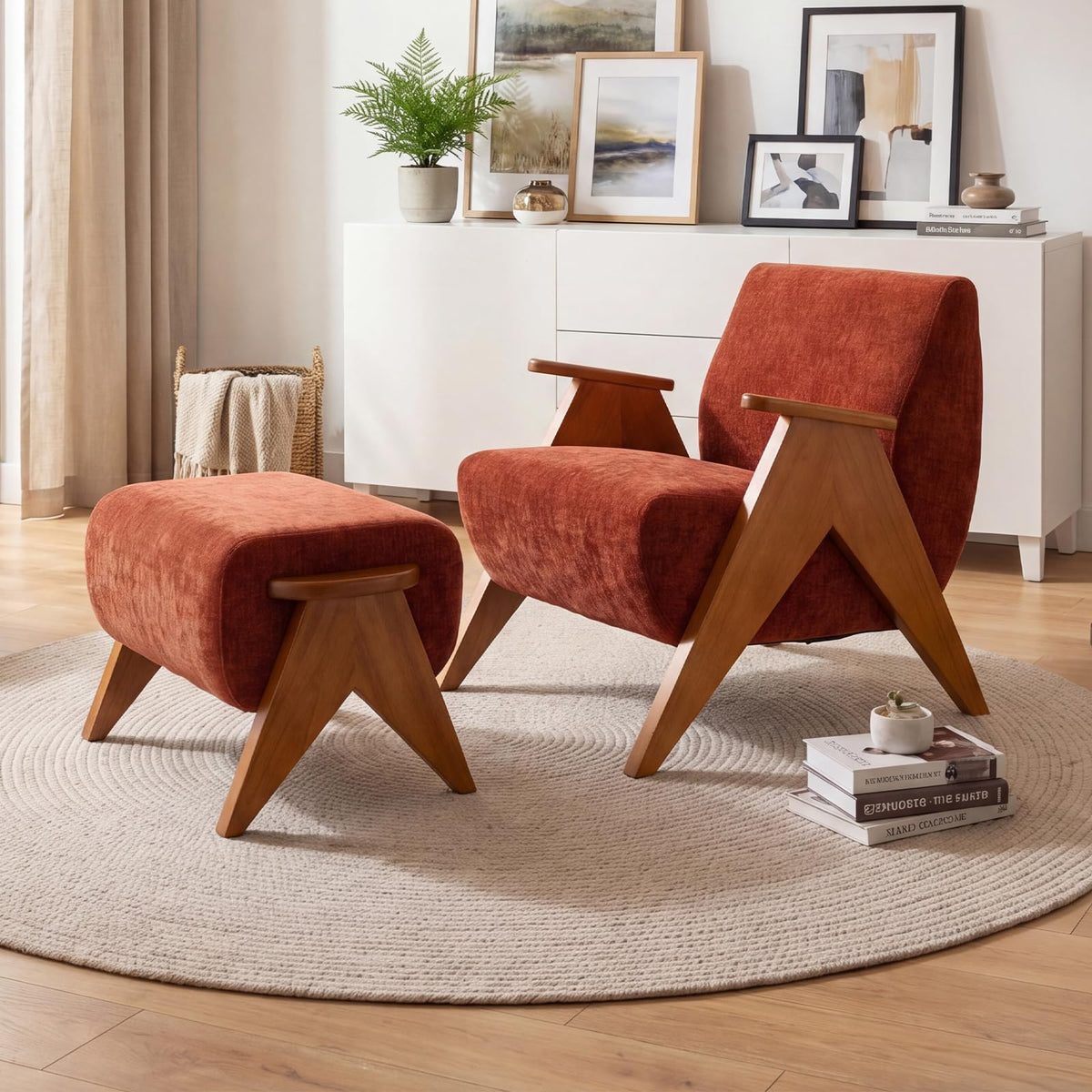 2 Pcs Home Accent Chair Mid Century Modern Accent Chair with Wood Frame